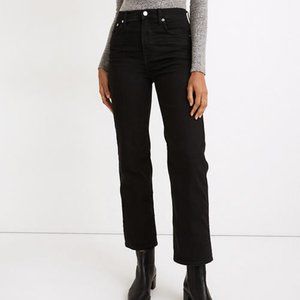 Madewell Slim Wide Leg Crop Jeans 30P 30 Petite Lunar Black Denim High Rise